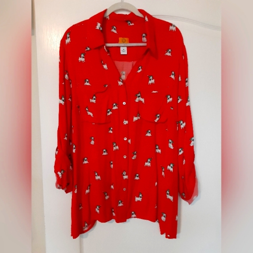 Ruby Road Christmas Pugs Blouse 2X